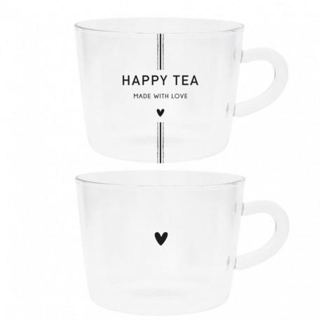 Sklenice na čaj HAPPY TEA, srdíčko, černá, 10x7 cm