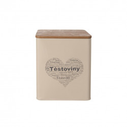 Dóza plech/dřevo 14x14x16,5 cm TĚSTOVINY SRDCE