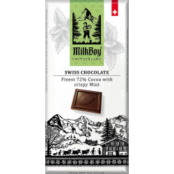 Hořká čokoláda 72% crispy Mint, 100g, MILKBOY SWISS