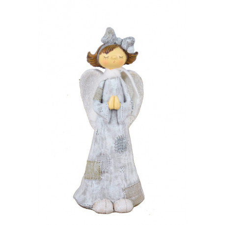 Anděl s látanými šaty a mašlí, 23 cm