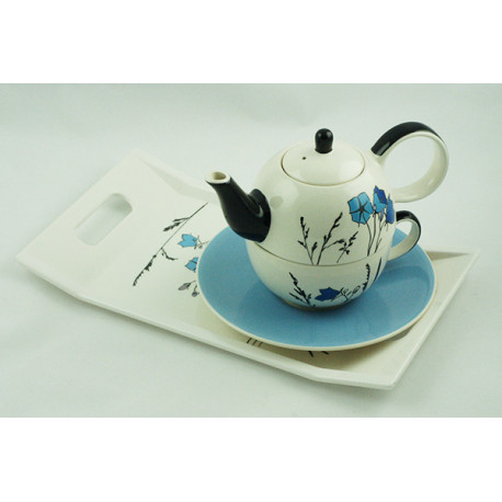 Tea for One 0,4l a 0,25l s podnosem 31x18cm Louka modrá