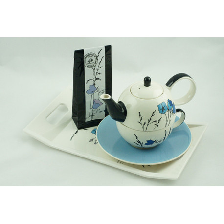 Tea for One 0,4l a 0,25l s podnosem 31x18cm a čajem 50g Louka modrá