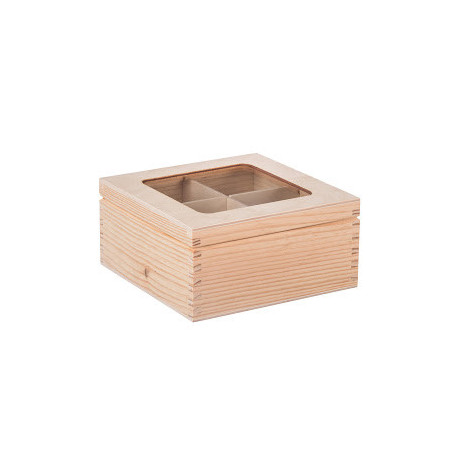 Dřevěná krabička s plexisklem - 4 přihrádky