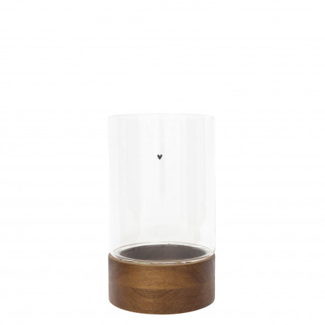 Lucerna s dřevěným podstavcem, sklo, 20 cm